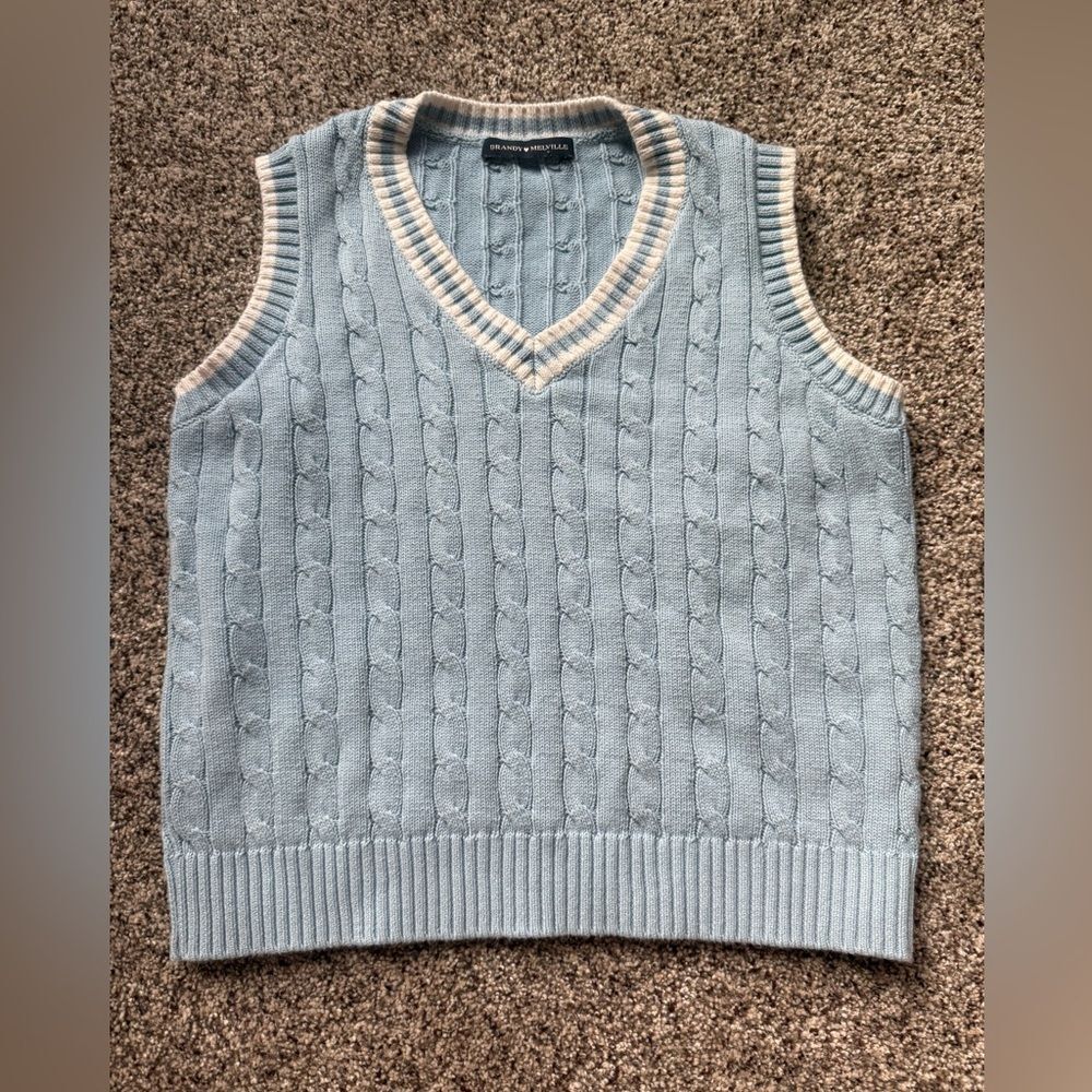 BRANDY MELVILLE KNIT SWEATER VEST Blue small medium Cable Knit sleeveless